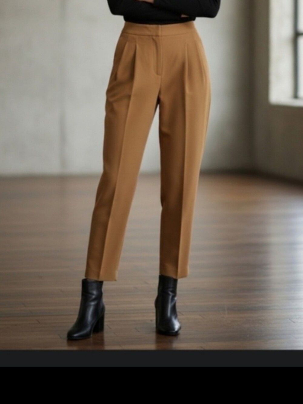 High Waist Pleated Tapered Ankle Pants Camel Brown Size 0